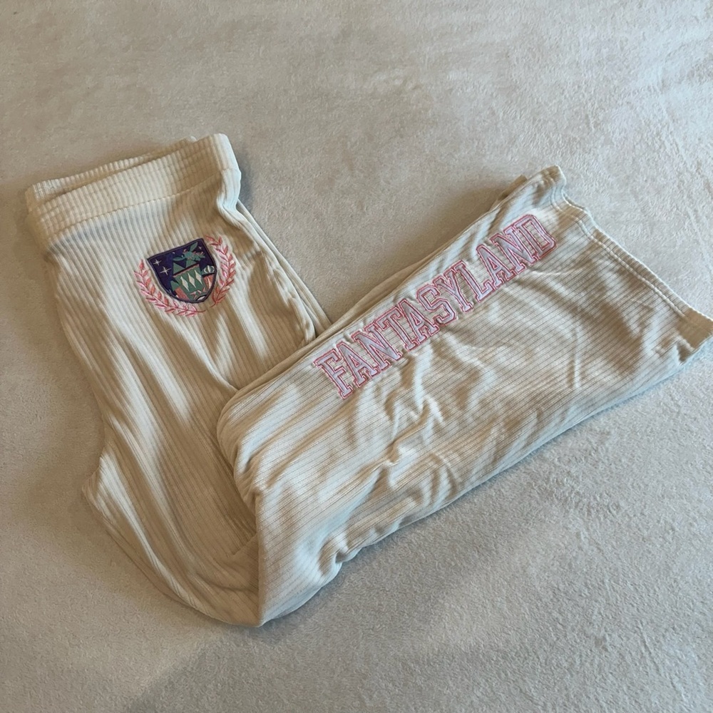 Disney Parks Disneyland Cream Wide Leg Pants with Pink Fantasyland Dumbo Logo